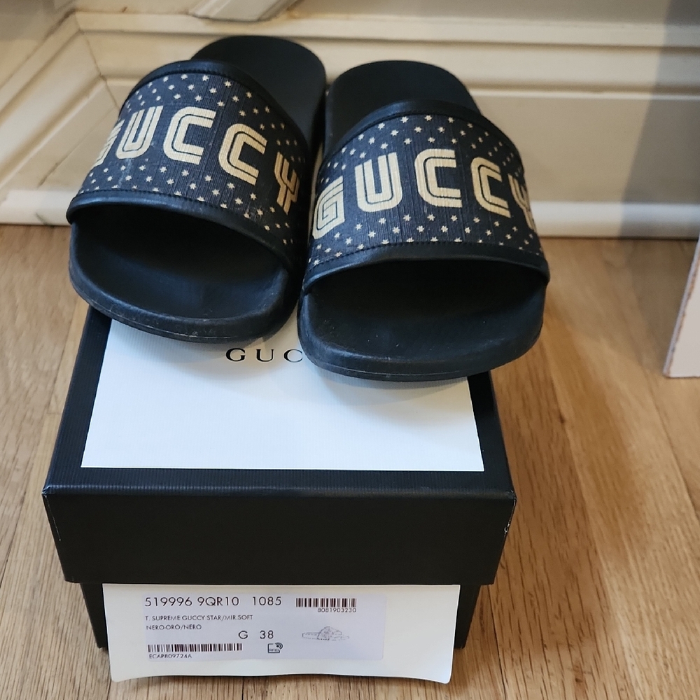 Gucci Black and Gold Slide Sandals